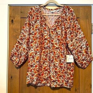 NWT Caffe Marrakesh button down Peasant Pirate Floral Crochet blouse Womens 2X